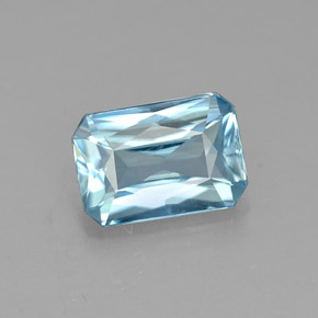 Zircon bleue naturelle taille émeraude, 1,20 ct, VVS