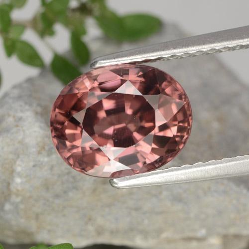 Zircon rose naturelle coupe ovale, 3,46 ct, VVS