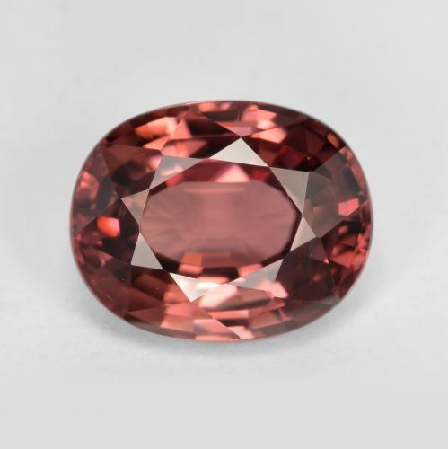 Zircon rouge naturelle coupe ovale, 3,14 ct, VVS