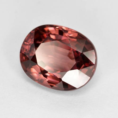 Zircon rouge naturelle coupe ovale, 3,14 ct, VVS