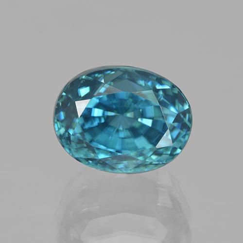 Zircon turquoise naturelle coupe ovale, 6,04 ct, VVS