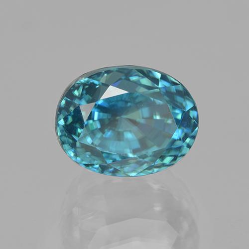Zircon turquoise naturelle coupe ovale, 6,04 ct, VVS