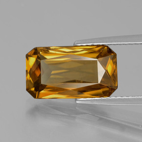 Zircon jaune naturelle taille émeraude, 6,47 ct, VVS
