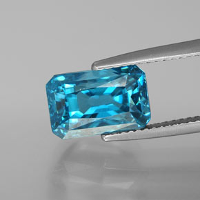 Zircon bleue naturelle taille émeraude, 9,03 ct, VS