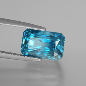 Zircon bleue naturelle taille émeraude, 9,03 ct, VS