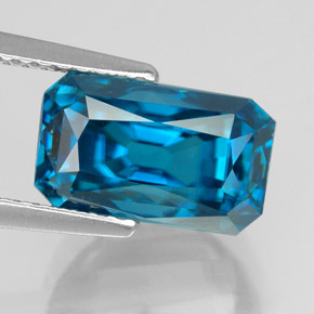 Zircon bleue naturelle taille émeraude, 6,87 ct, VVS