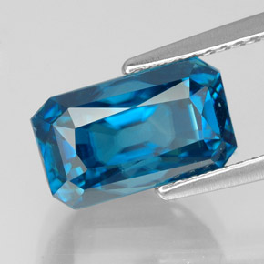 Zircon bleue naturelle taille émeraude, 6,87 ct, VVS