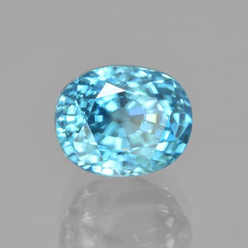 Zircon bleue naturelle coupe ovale, 5,64 ct, VVS