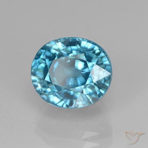 Zircon Bleu aquatique argent intense naturelle ovale, 5.07 ct, VVS