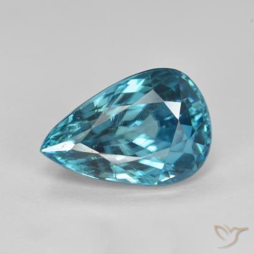 Zircon Bleu aquatique argent intense naturelle En forme de poire, 7.47 ct, VVS-VS