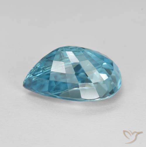 Zircon Bleu aquatique argent intense naturelle En forme de poire, 7.47 ct, VVS-VS