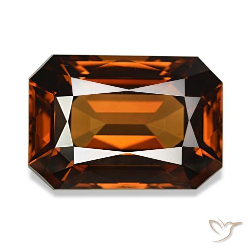Zircon orange naturelle taille émeraude, 8,23 ct, VVS