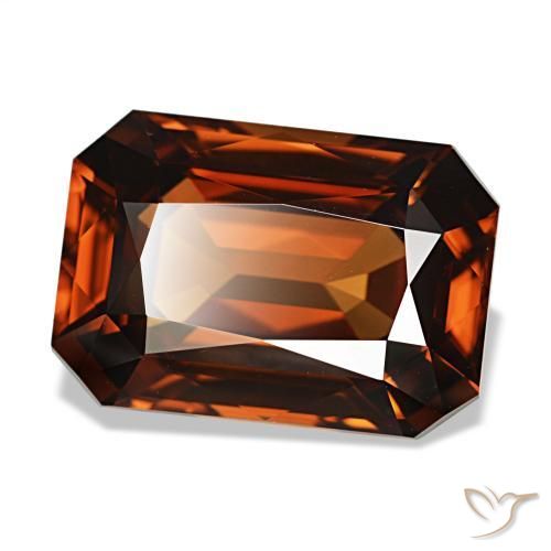 Zircon orange naturelle taille émeraude, 8,23 ct, VVS