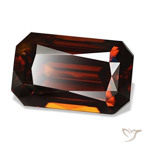 Zircon orange naturelle taille émeraude, 7,63 ct, VVS-VS