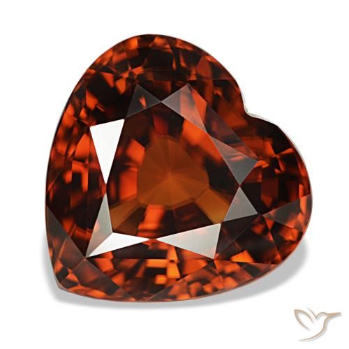 Zircon rouge naturelle forme de coeur, 7,42 ct, VVS