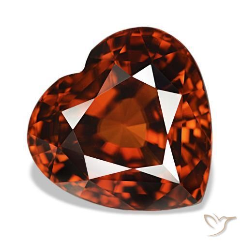 Zircon rouge naturelle forme de coeur, 7,42 ct, VVS