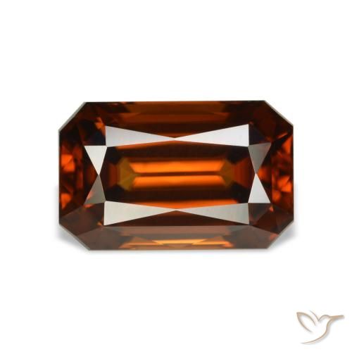 Zircon orange naturelle taille émeraude, 5,29 ct, VVS