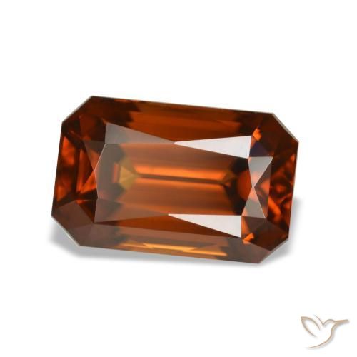 Zircon orange naturelle taille émeraude, 5,29 ct, VVS