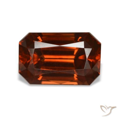 Zircon orange naturelle taille émeraude, 6,24 ct, VVS
