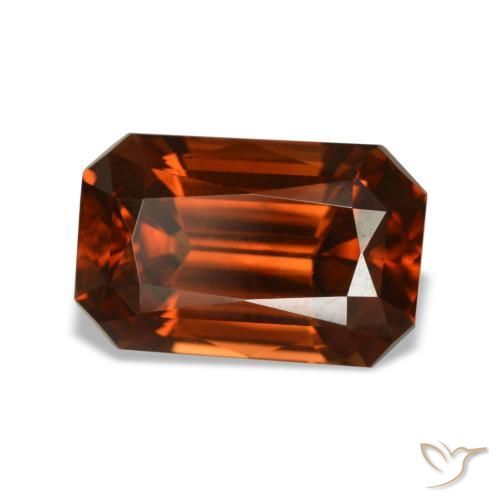 Zircon orange naturelle taille émeraude, 6,24 ct, VVS