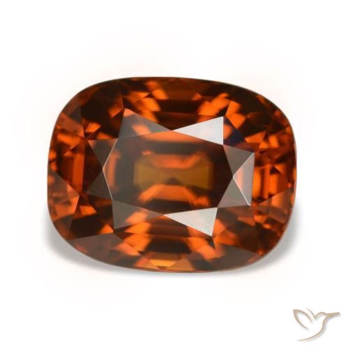Zircon orange naturelle coupe coussin, 5,05 ct, VVS