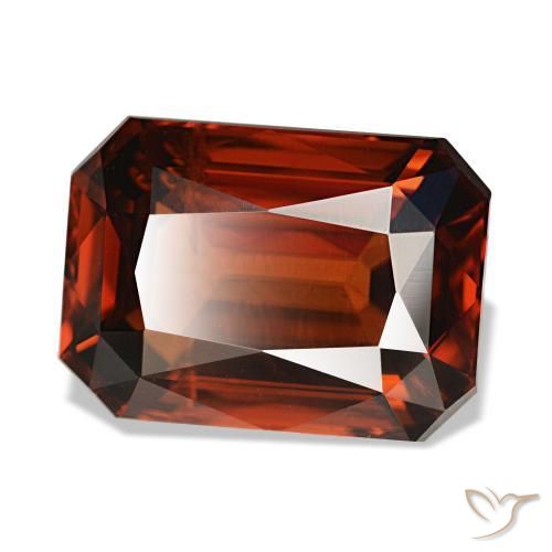 Zircon rouge naturelle taille émeraude, 7,02 ct, VVS-VS