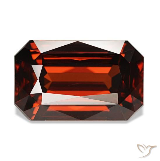 Zircon rouge naturelle taille émeraude, 8,30 ct, VVS