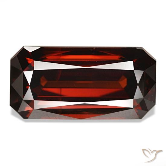 Zircon rouge naturelle taille émeraude, 11,44 ct, VVS-VS