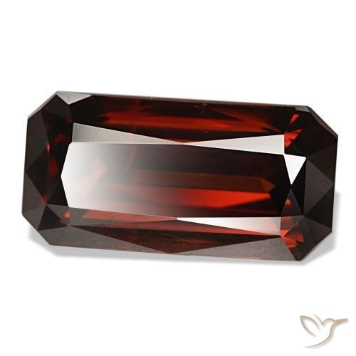 Zircon rouge naturelle taille émeraude, 11,44 ct, VVS-VS