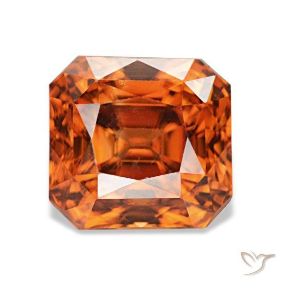 Zircon rouge naturelle taille émeraude, 3,67 ct, VVS-VS