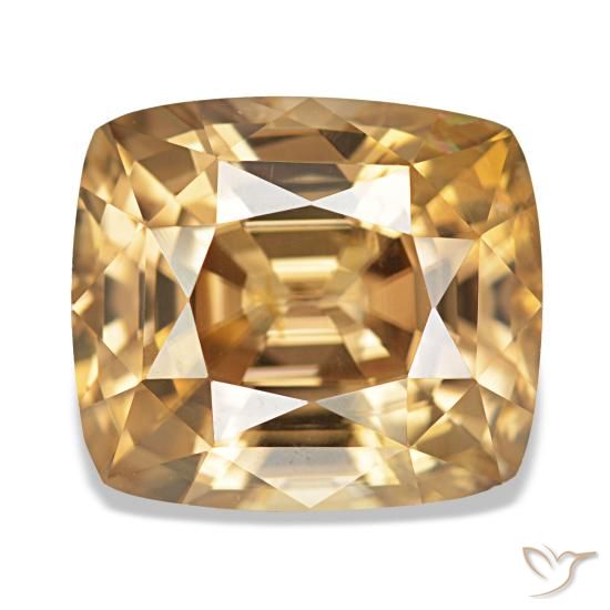 Zircon doré naturelle coupe coussin, 7,41 ct, VVS-VS