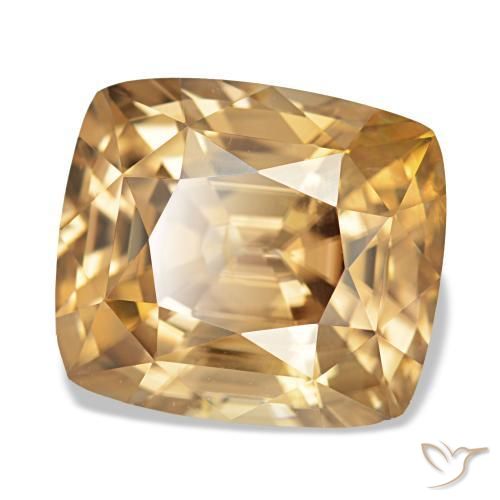 Zircon doré naturelle coupe coussin, 7,41 ct, VVS-VS